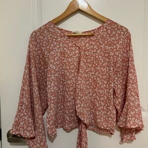 Sienna Sky Pink Bell Sleeve Blouse with Tie Front